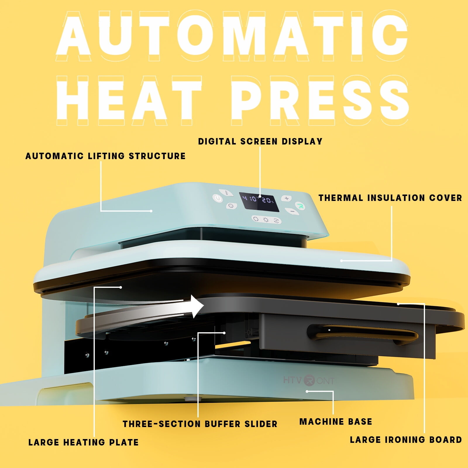 HTVRONT Automatic Heat Press Machine, Professional for Heat Transfer Projects, 15''x15'', Blue