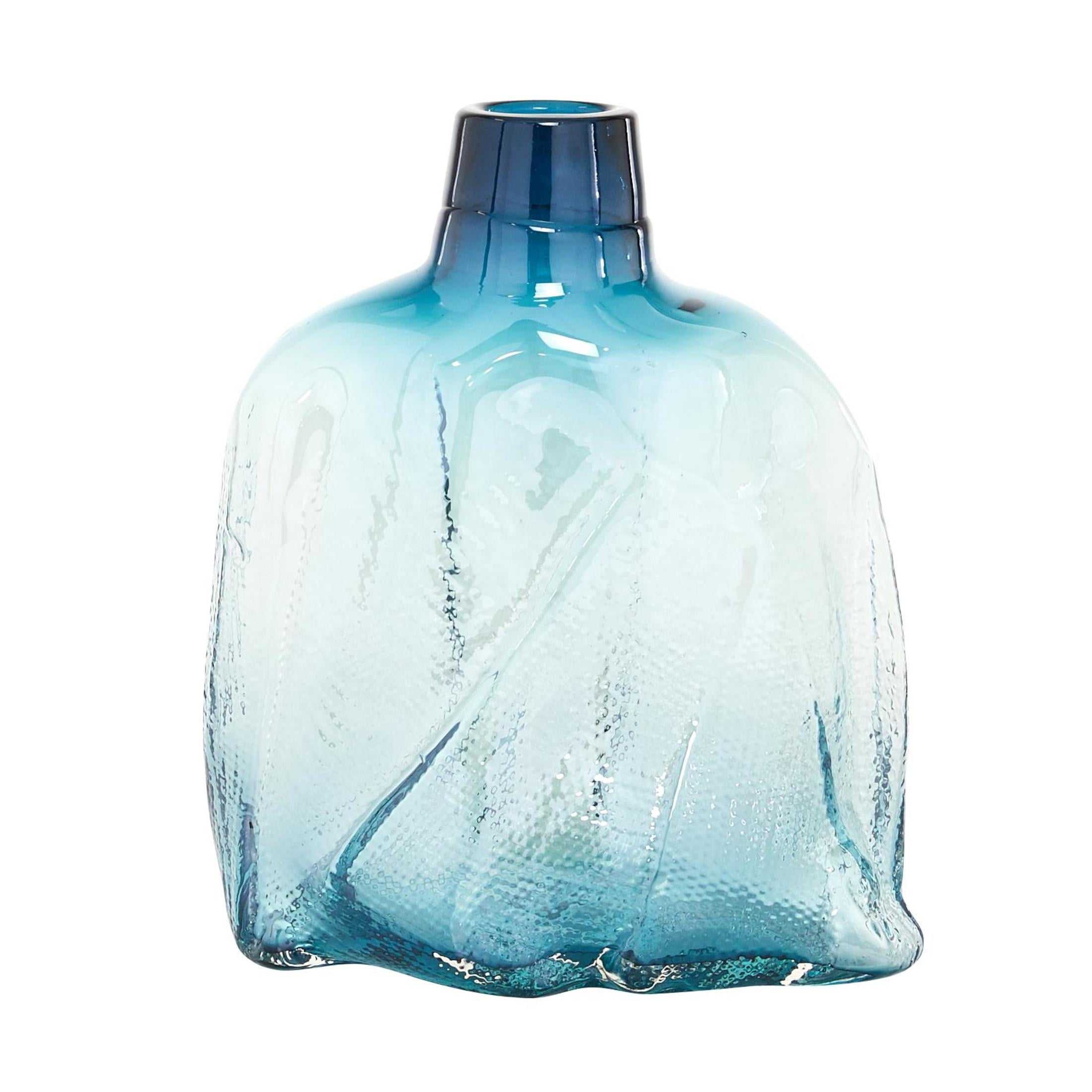 DecMode 12" Abstract Handmade Blown Blue Glass Vase