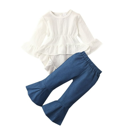 

Honeeladyy Winter Coats Toddler Newborn Baby Girls Treasure Solid Color Dovetail Long-sleeved Skirt Flared Jeans Denim Trousers Suit White Discount