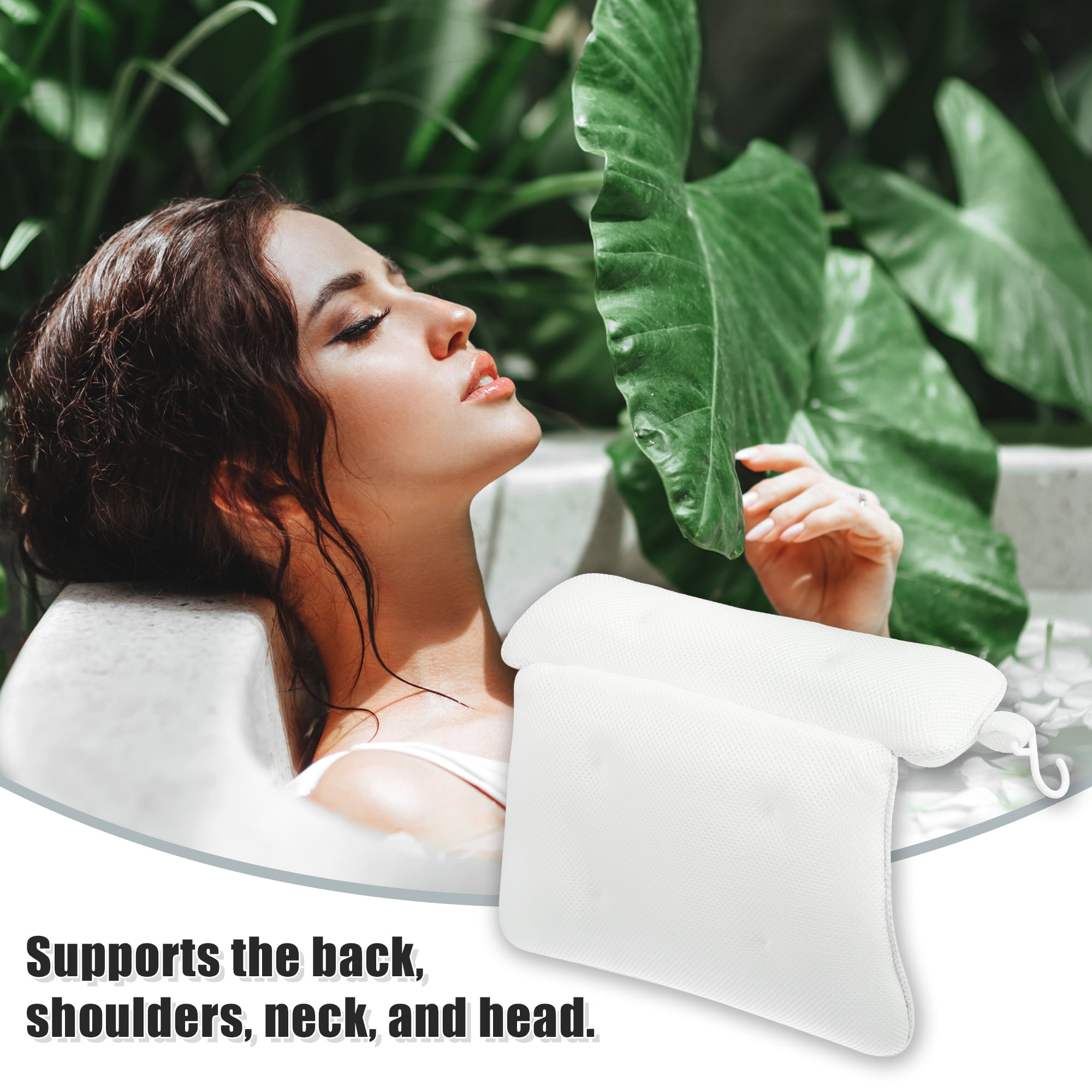 Unique Bargains Bath Pillow for Neck and Back Support Bathtub Cushion White