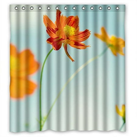 GreenDecor Attractive Orange Upward Flower With Clouds Sky Best Home Waterproof Shower Curtain Set with Hooks Bathroom Accessories Size 60x72