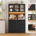 thumbnail image 3 of Homfa 70.9'' Kitchen Pantry Cabinet with Charging Station and LED Light, 3 Drawers Buffet Storage Cabinet with Glass Doors and Adjustable Shelves, Black, 3 of 8