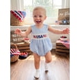 thumbnail image 4 of BemeyourBBs Newborn Baby Boy Girl 4th of July Outfit Independent Day Summer Smocked Bubble Romper Patriotic American Flag Embroidery Sleeveless Gingham Plaid Bodysuit Jumpsuits, 4 of 7