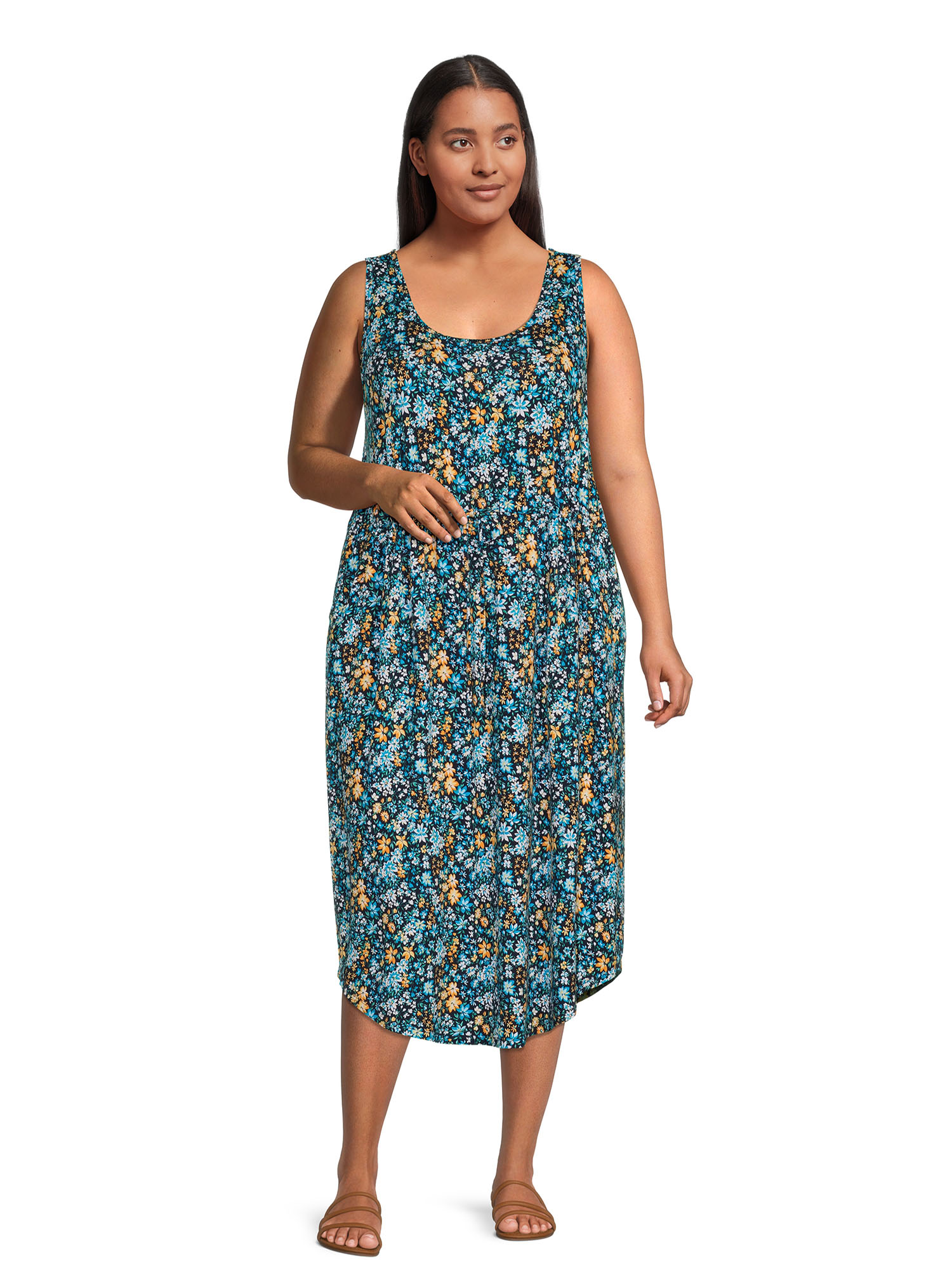Terra & Sky Women's Plus Size Drawstring Waist Tank Dress - image 2 of 5