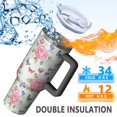 thumbnail image 5 of 40oz Pioneer Flower Floral Print Pattern Insulated Tumbler with Handle, BPA-Free Leak Proof Lid and Straws, Double Wall Vacuum, Hot 12h/Cold 34h, 5 of 6