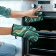 thumbnail image 2 of Teal Gold Marble Kitchen Oven Mitt and Pot Holder Sets 2 Pcs for Baking, Cooking and Grilling, Heat Resistant Up To 392 °F, 2 of 7