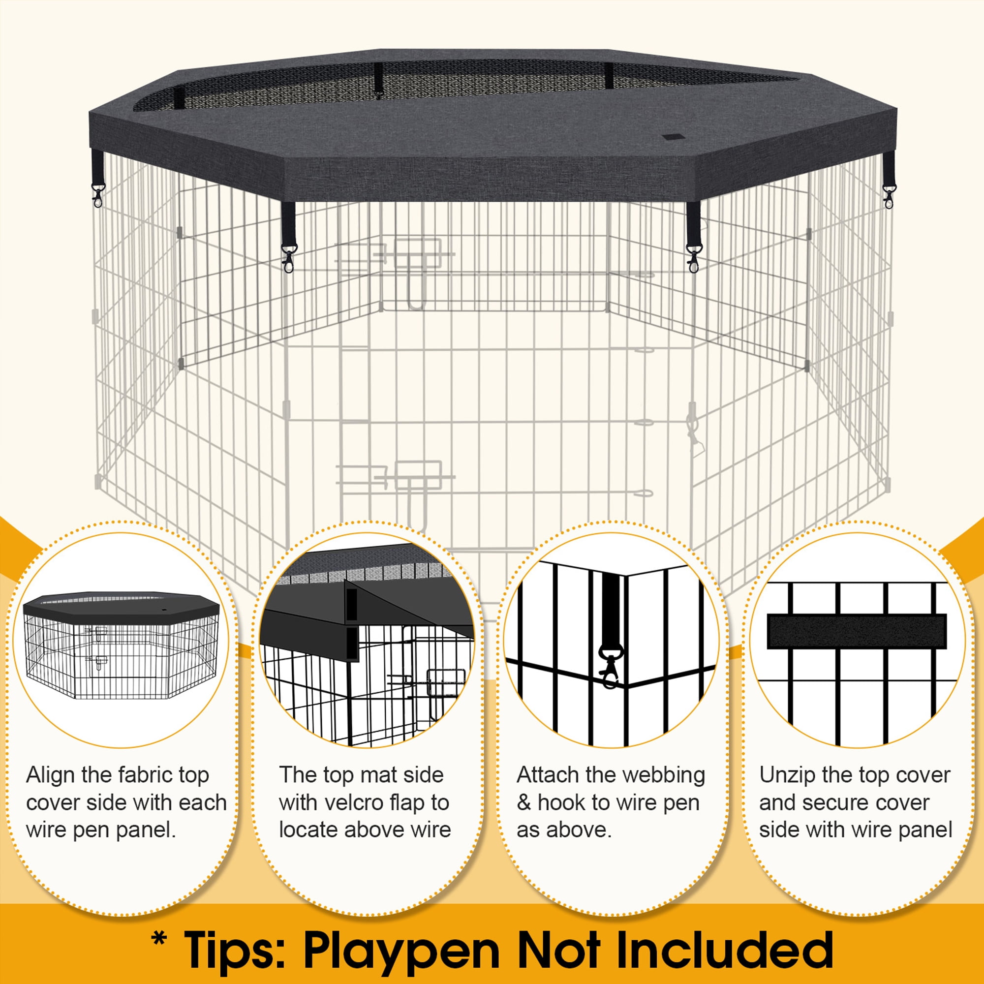 Artmalle Dog Pen Pet Playpen Dog Fence Indoor Foldable Metal Wire Exercise Puppy Play Yard Pet Enclosure Indoor Outdoor 8 Panels 24 Inch/Only Black Top Cover