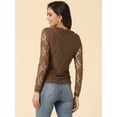 thumbnail image 4 of Top De Encaje Con Bordado De Flores Y Mangas Largas Transparentes Para Mujer Marrón L, 4 of 6