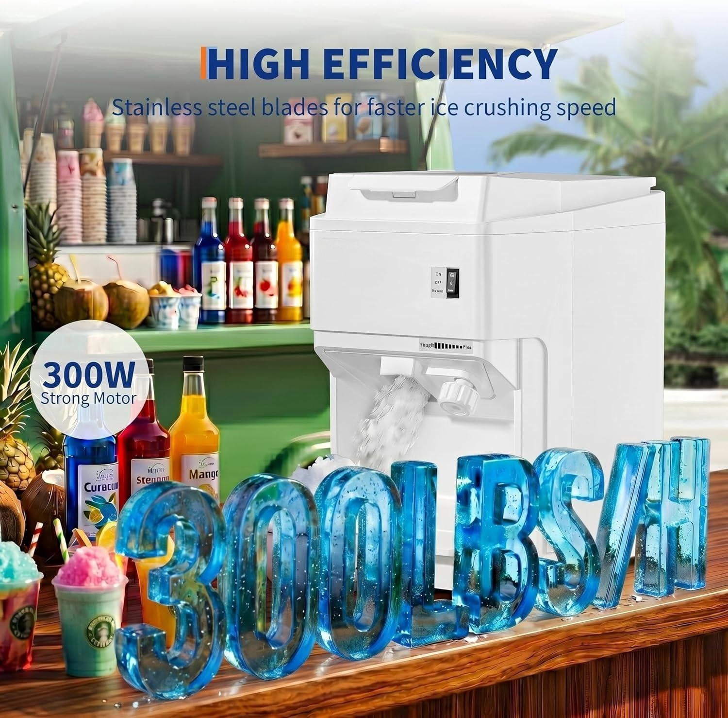 Commercial Electric Ice Shaver – 300LB/H Snow Cone Machine with 6L Storage, Adjustable Ice Texture, 500W 500RPM Snow Cone Maker for Home, Bars, Cafes, Parties – White