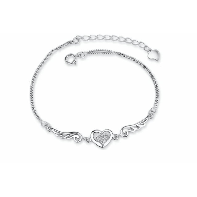 Pulsera Mujer Brazalete Corazón Alas Ángel Ajustable Xtellar plateado