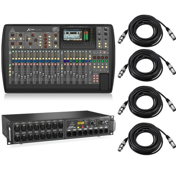 Behringer Behringer X32 Compact 40-Input 25-Bus Digital Mixing Console with 16 Programmable Midas Preamps, 17 Motorized Faders - Bundle w/ Digital Snake S16 I/O Box w/ 16 Remote, 4x 25' XLR Cables (6