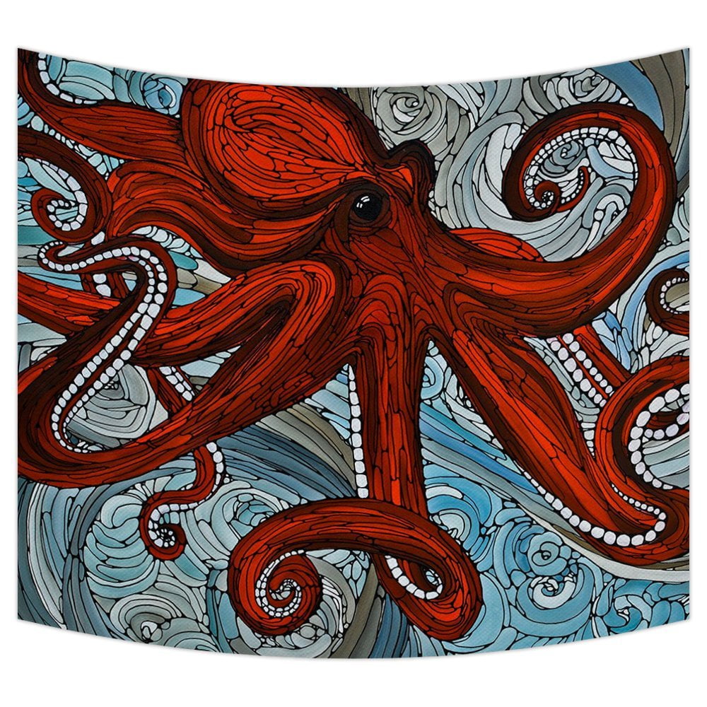 GCKG Red Octopus Tapestry,Red Octopus Wall Hanging Wall Decor Art for
