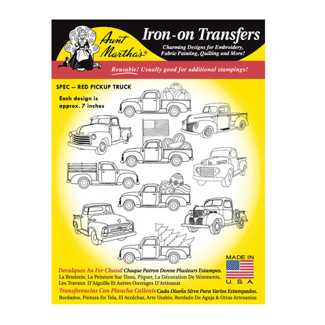 (3 pack) Stitcher's Revolution Retro Red Truck Iron On  Pattern for Embroidery, 11 Designs