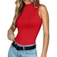 thumbnail image 3 of Vafful Womens Sleeveless Mock Turtleneck Tank Tops Slim Fit Stretch Ribbed Tops Casual Basic Layering Shirts Red XL, 3 of 6