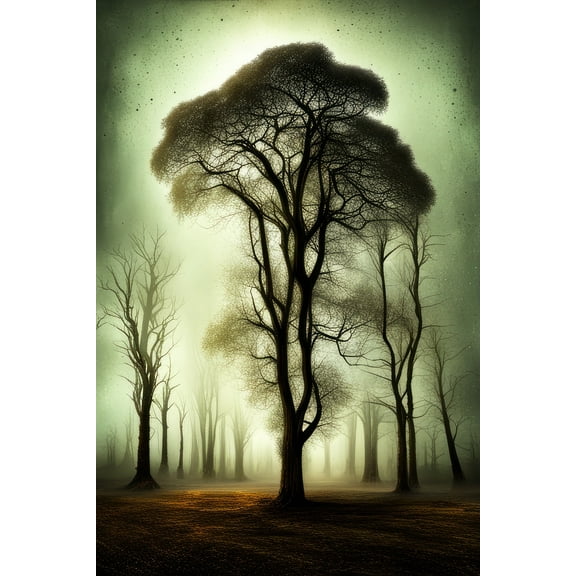 Tree Silhouette Grunge Digital Painting - 12" x 18" Art Print Wall Decor