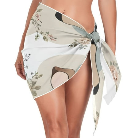 Deers with Flowers Women Coverups Beach Cover Up Chiffon Swimsuit Bikini Wrap Short Skirt Beach Slit Tie Waist