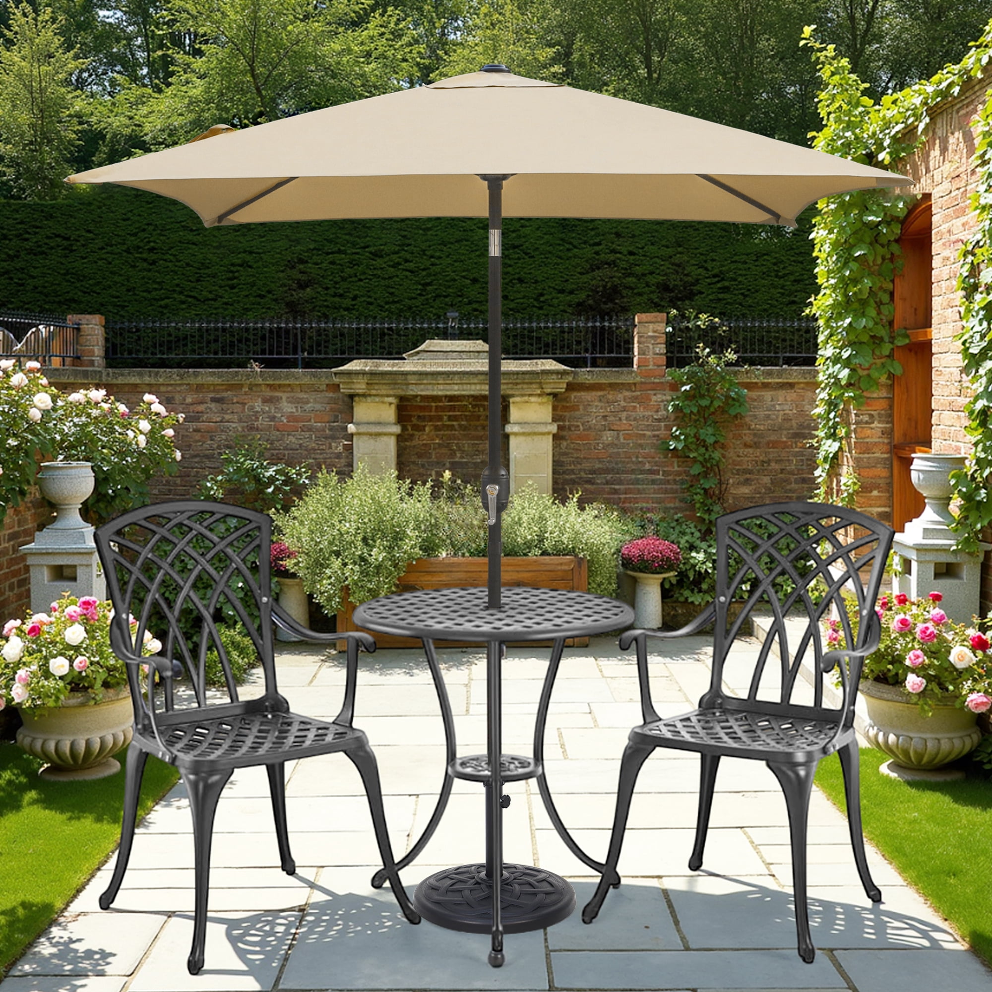 Abble 6.5FT Square Outdoor Patio Umbrella with Push Button Tilt and Crank Handle, Market Umbrella for Garden Deck Backyard Pool, Tan