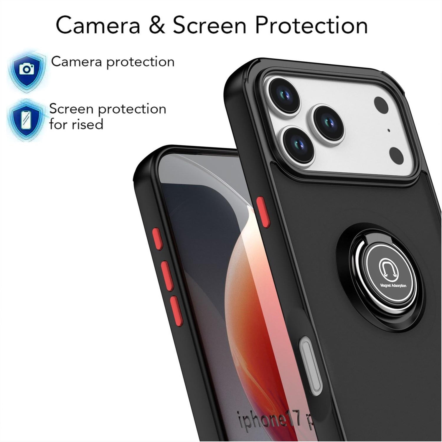 Matte Ring Case for iPhone 17 Pro - Black & Orange