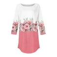 thumbnail image 4 of 3/4 Length Sleeve Womens Tops 2025 Spring Neck Casual Print Tunic T Shirts Three Quarter Length Womens Tops, 4 of 5