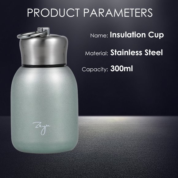 Zootealy Water Bottle Stainless Steel Matte 300ml Vacuum Insulated Small Water Bottle for Kid Lid with Hook