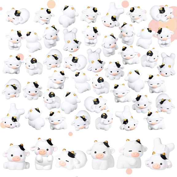 48 Pcs Mini Cow Figurines Resin Cow Miniature Cute Tiny Animals Outdoor Moss Ornaments Garden Decor for DIY Fairy