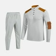 thumbnail image 4 of Men's Stand Collar Leather Breasted Pocket Long Sleeve Top Casual Sports Drawstring Pants Set, 4 of 5