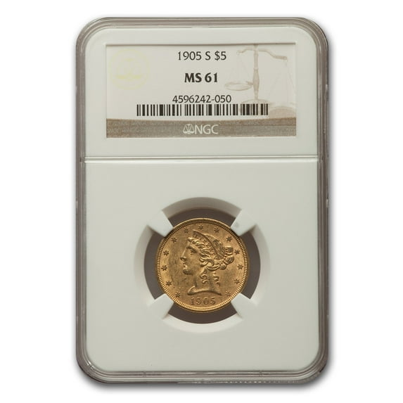 1905-S $5 Liberty Gold Half Eagle MS-61 NGC