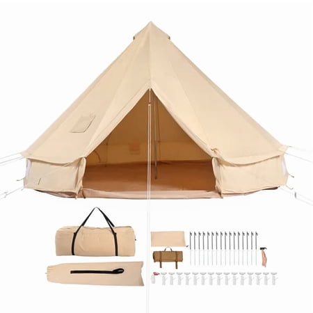 CAFORKP 4 Seasons Canvas Bell Tent 7m Breathable Yurt Tent with Stove Jack Large Space Outdoor Camping Tent for Family Hunting Party Holds Up To 12 People