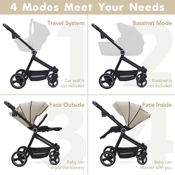Cochecito convertible 2 en 1 para bebé – asiento reversible tipo moisés, plegado fácil con una mano, respaldo reclinable, capota extra grueso, reposapiés ajustable, portavasos