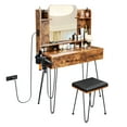 thumbnail image 2 of TC-HOMENY Makeup Vanity Table Set with Power Station, Dressing Table w/ Mirror & 2 Drawers, Vanity Desk for Bedroom, dressing room, Wooden, 2 of 10