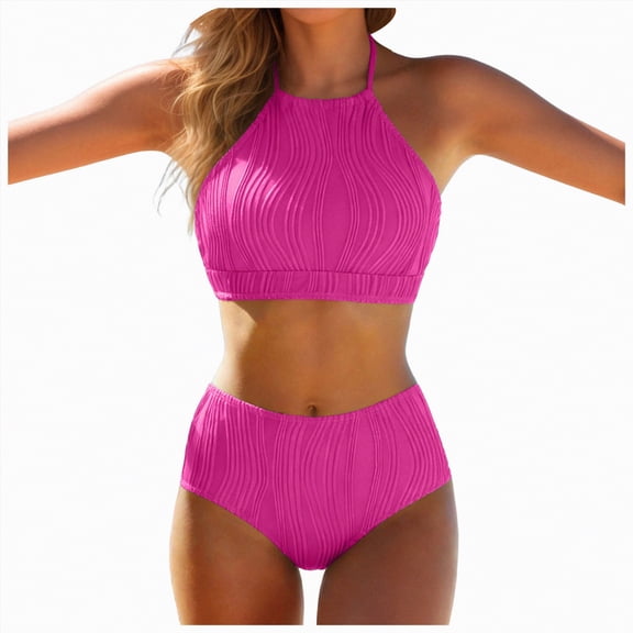 Duqingm Swimsuit for Women Women Two Piece Swimsuit - Knot Twist Bikini Set V Cut Bathing Suit 2026 Teen Bikini Hot Pink,XL