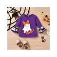 thumbnail image 4 of Toddler Girls Halloween Outfits Kids Long Sleeve Tees + Boo Ghost Patterned Bell Bottom Pants Set, 4 of 9