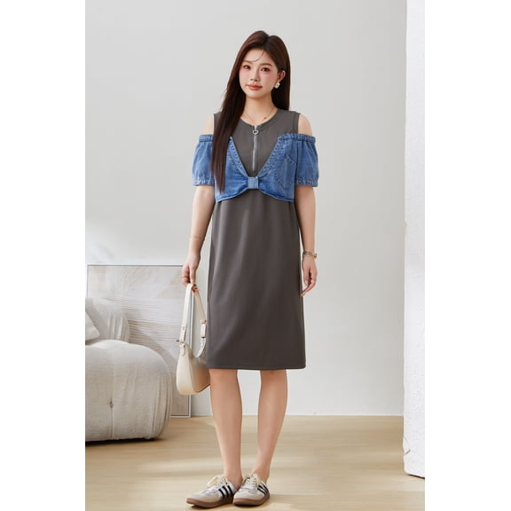 Off the shoulder fake two piece denim dress