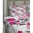thumbnail image 4 of Ambesonne Floral Fitted & Top Sheet Set with Shams, Nostalgic Leaf and Flowers, Magenta Dark Grey White, 4 of 5