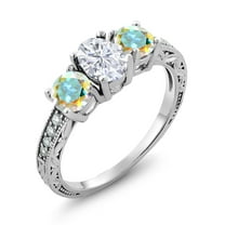 Gem Stone King 925 Sterling Silver Mercury Mist Mystic Topaz Ring Set with Moissanite (2.12 Cttw) (Size 5)