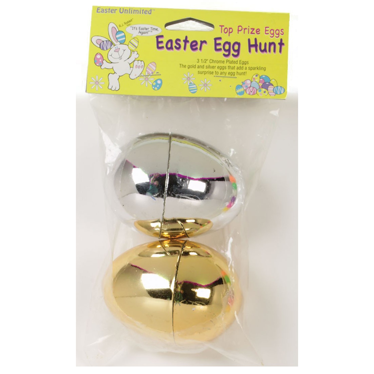 Top Prize Chrome Fillable 3.5" Plastic Easter Eggs, Gold Silver, 2 Pack