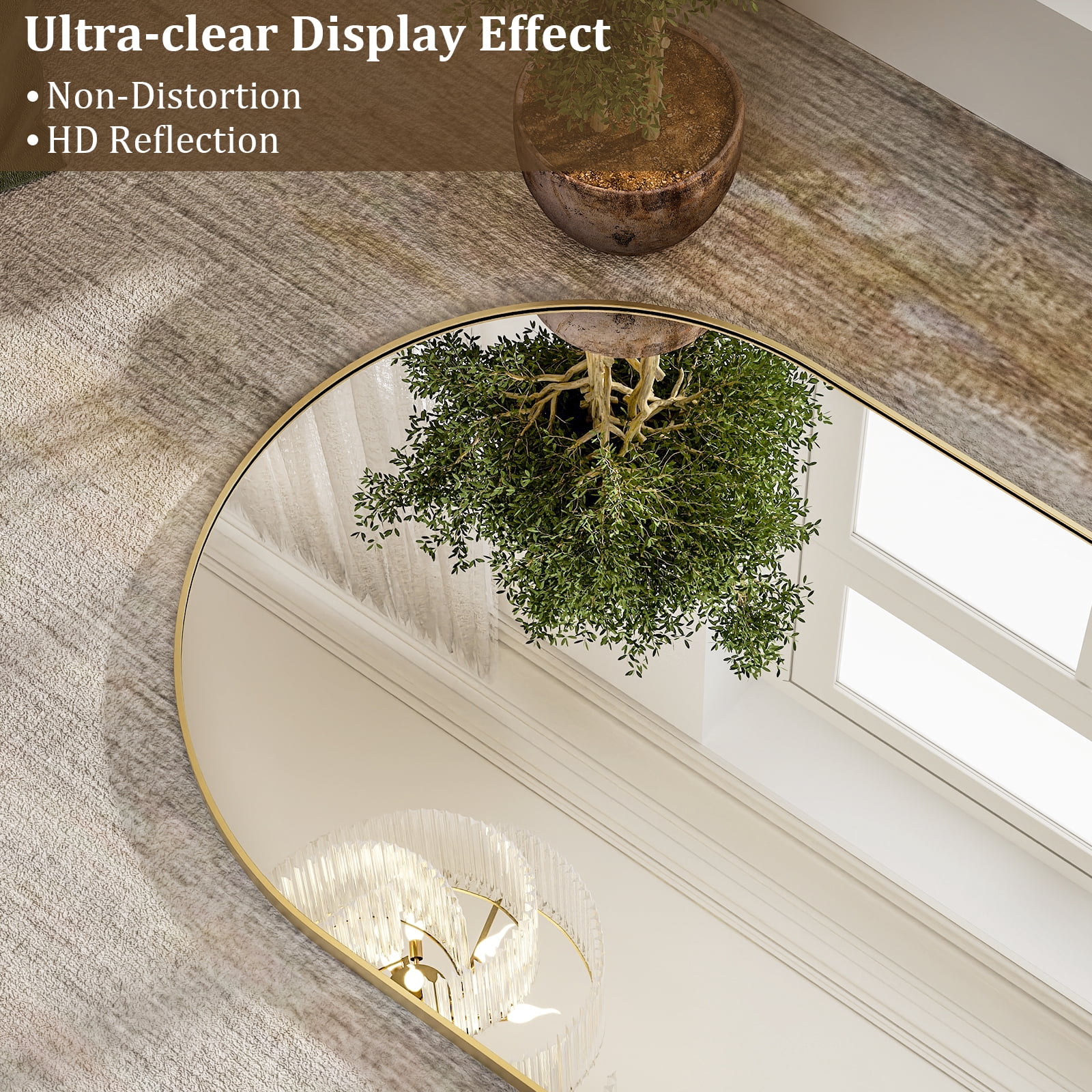 SEETHRUGLIMMER 68"x22.2" Arched Full Length Mirror Wall-Mounted Floor Mirror with Stand, Gold