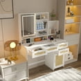 thumbnail image 4 of Makeup Vanity Desk With Lights, 3 Lighting Colors, Cosmetic Mounted Rattan Desk With Openable Mirror, 4 Drawers, 1 Cabinets And Shelves, Make Up Desk For Bedroom, 4 of 9