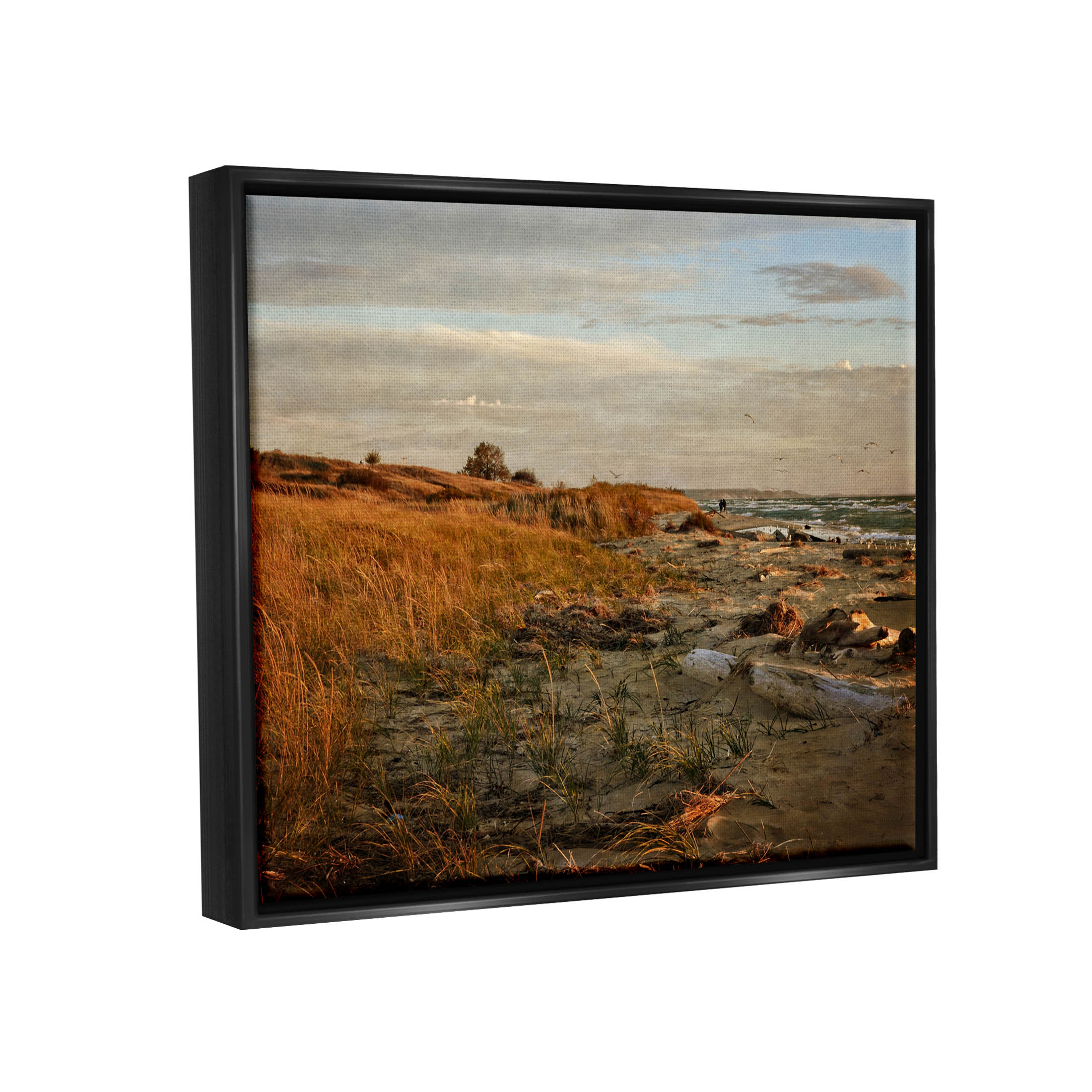 Seaside Reeds Coastal Scene Landscape Photograph Jet Black Framed Art Print Wall Art