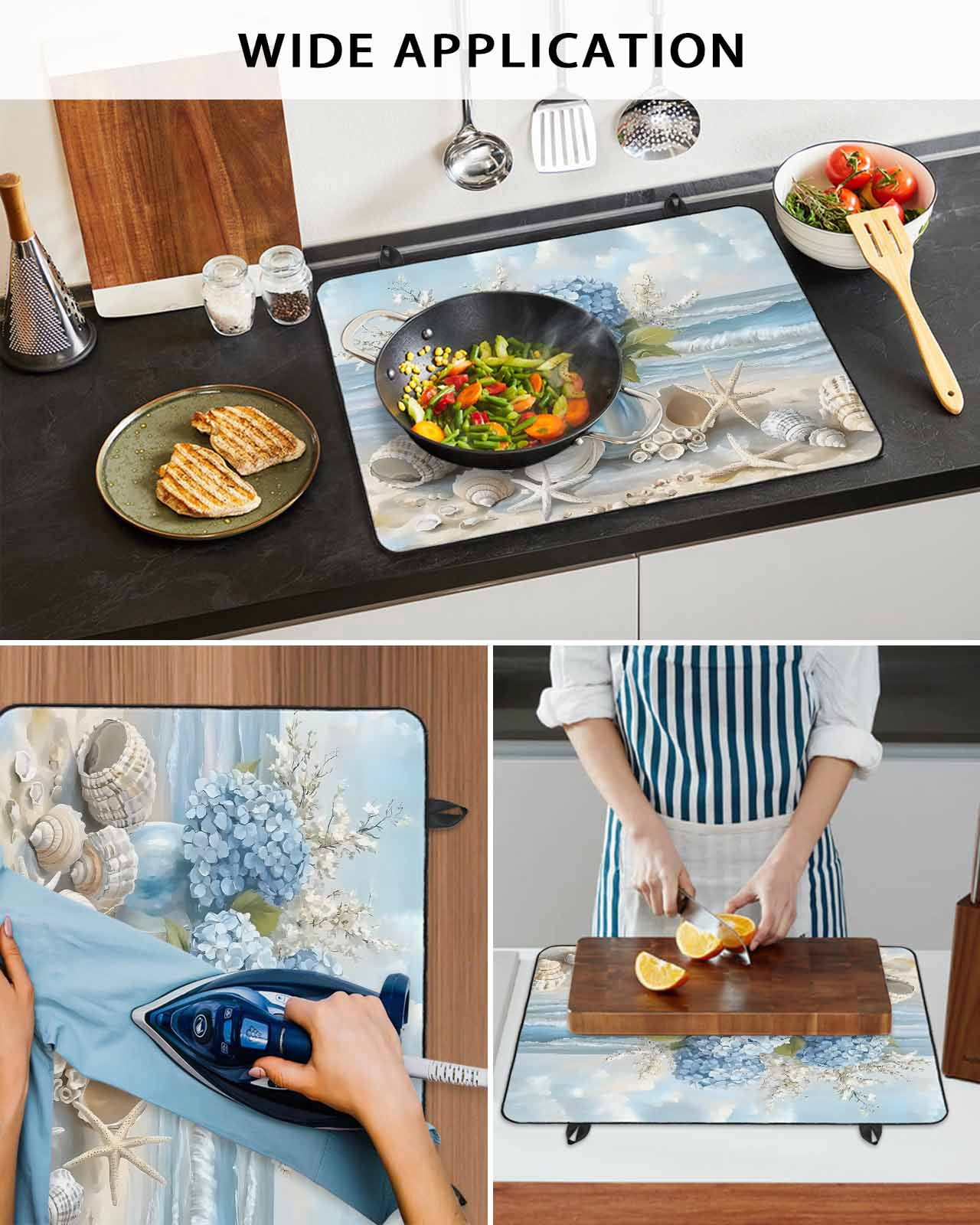 nqOlkjepod Large Induction Cooktop Protector Mat 24"x21", Hydrangeas Flowers Stove Top Covers for Electric Stove, Coastal Seaside Starfish Summer Stove Burner Cover Mats, Glass Top Stove Cover