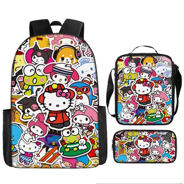 New cartoon Kuromi school bag three-piece set for primary and secondary school students