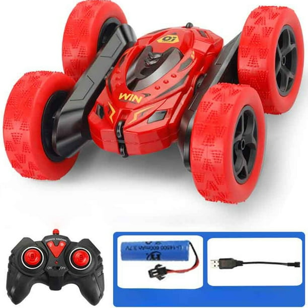 Coche de control remoto inalámbrico de plástico con rotación de 360 grados y doble cara con acrobacias, con iluminación