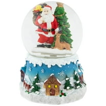 5.5" Santa Claus with Christmas Tree and Reindeer Swirling Snow Globe Glitterdome