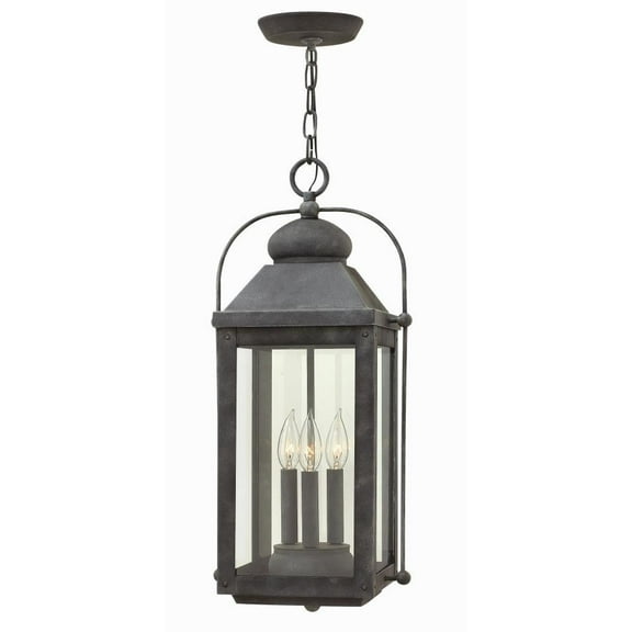 3 Light Large Outdoor Hanging Lantern in Traditional Style 11 inches Wide By 23.75 inches High-Aged Zinc Finish-Incandescent Lamping Type Bailey
