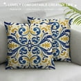 thumbnail image 3 of Creowell Retro Boho Floral Throw Pillow Cover  Bohemian Ethnic Flower Pattern Design Decorative Pillow Cases Blue Yellow Print Farmhouse Cushion Cover for Sofa Couch White, 3 of 5