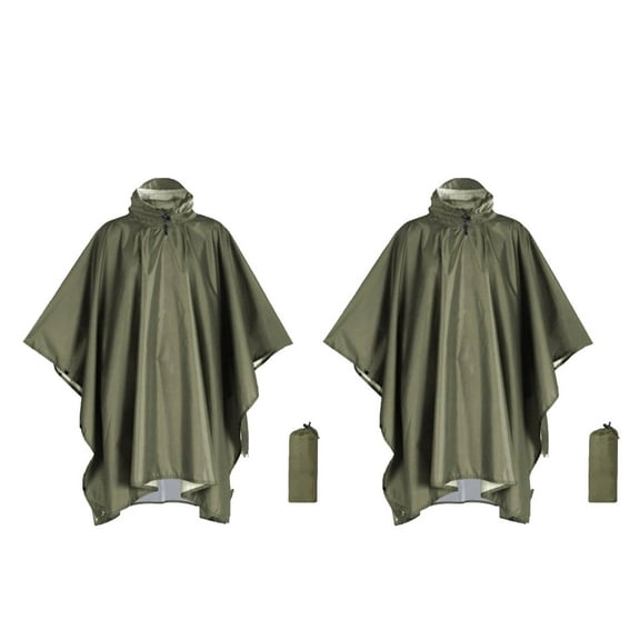 AUQ 2Pcs Rain Poncho All-Season Silver-Coated Taffeta Rain Ponchos for Adults,Protective Windproof Cord Ponchos Adult for Outdoor Enjoyment,Green