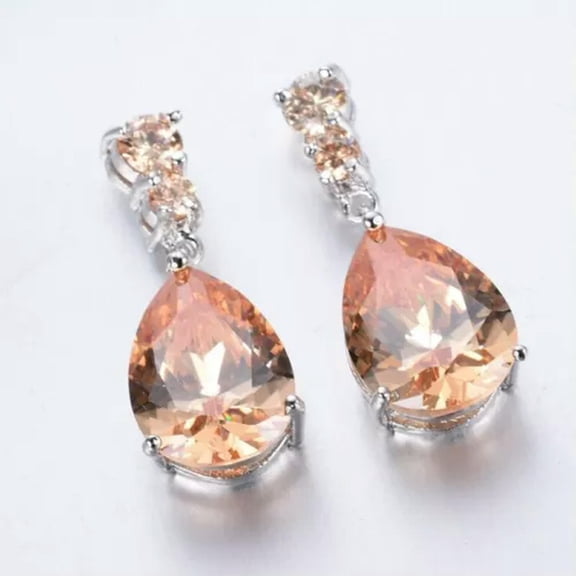 HOOUN Gorgeous Cubic Zirconia 925 Silver Drop Earrings Wedding Jewelry Gifts A Pair-Champagne