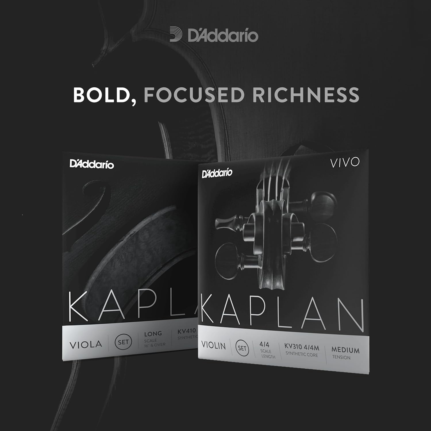 D'Addario Kaplan Vivo Violin String Set, 4/4 Scale, Medium Tension