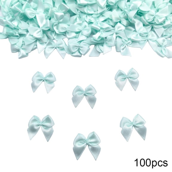 Mini Ribbon Bow Set, Mint Green, 100-Pack, pre-tied bows, compact size, for gift wrapping, crafts, invitations, small decorative craft bows