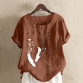 thumbnail image 1 of WILLBEST T-Shirt pour Femmes Col Roulé Rétro et en Lin Imprimé Ample à Manches Courtes Chemise Haut pour Dames, 1 of 3